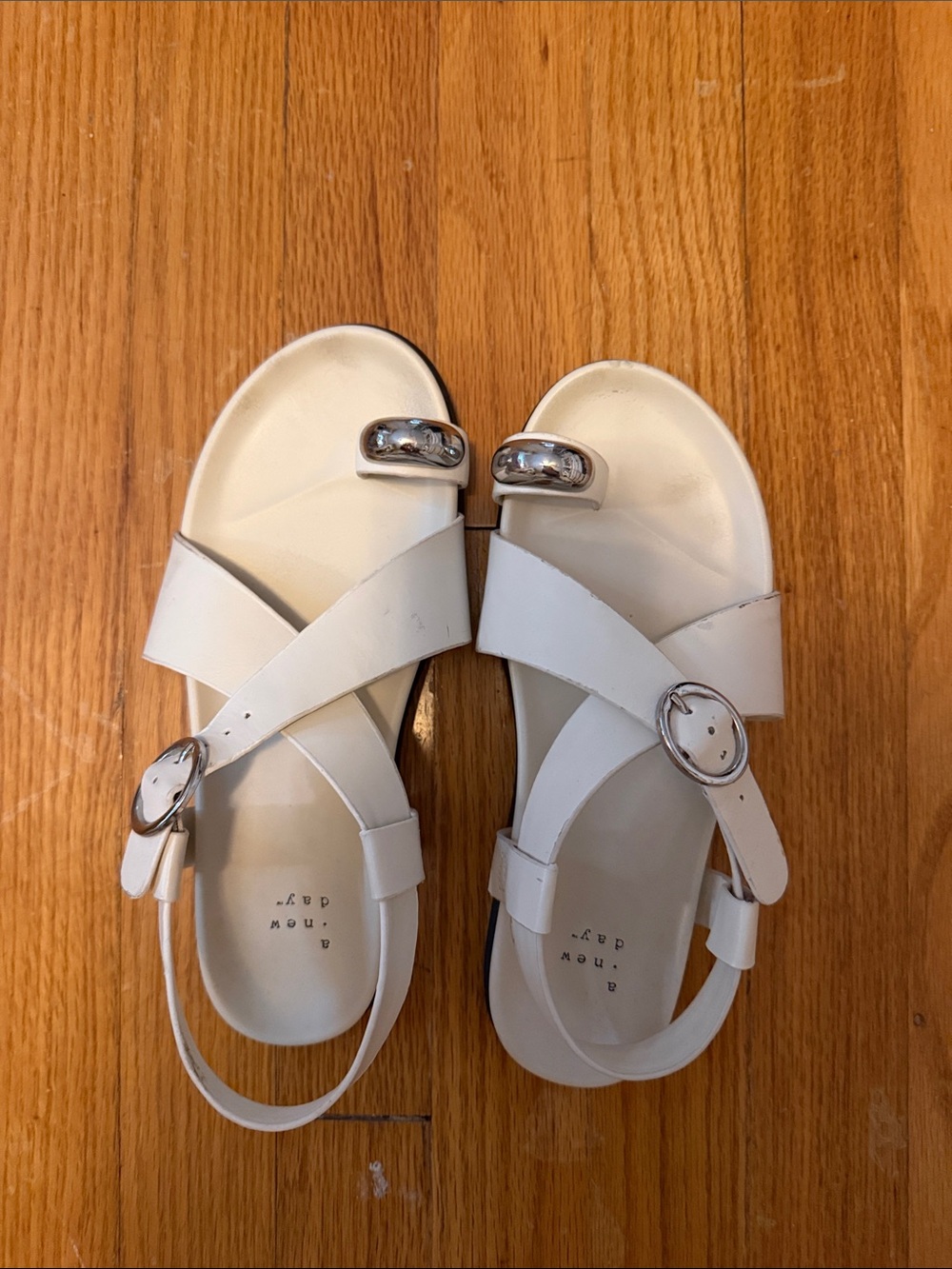 White Pierced Crisscross Buckle Sandals